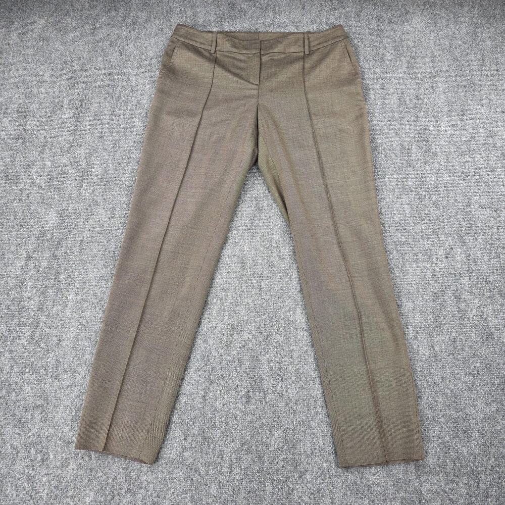 St John Pants Womens 8 Brown Check Wool Viscose Blend Straight Leg Workwear